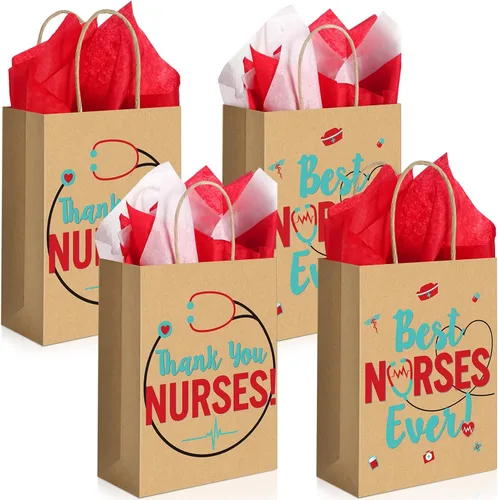 30 bolsas de regalo de la semana de CNA, bolsas de agradecimiento para enfermeras con asa, papel de estraza Best Nurses Ever, golosinas para