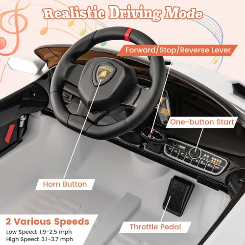 Miniatura 3 de Costzon - Automóvil de paseo con licencia Lamborghini de 12 V, 4 ruedas motrices, deportivo con control remoto, 3 velocidades, puertas hidráulicas