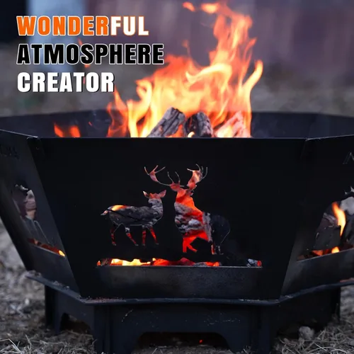 Miniatura 7 de Fogata para campamento: hoguera plegable pequeña de 23 pulgadas para patio exterior, combustión de leña, al aire libre, interior, barbacoa, picnic