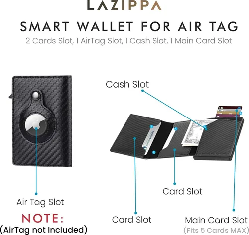 Miniatura 5 de LAZIPPA Cartera inteligente para hombre, de bolsillo, minimalista, con soporte para rastreador, cartera de cuero con bloqueo RFID, elegante cartera