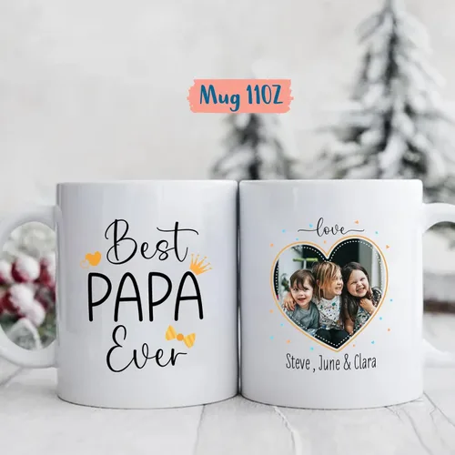 Miniatura 4 de Taza con texto en inglés "Best Papa Ever", tazas personalizadas para papá, tazas con foto personalizadas, regalos de hijo, hija, niños, taza de Taza