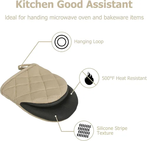 Miniatura 5 de 1 par de manoplas cortas para horno, guantes de cocina de silicona resistentes al calor para 500 grados, superficies de agarre antideslizantes y asa