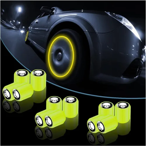 Miniatura 8 de 12 piezas de tapones fluorescentes con forma de calavera para válvulas de neumáticos de automóvil, cubierta de válvula de rueda de ABS resistente a