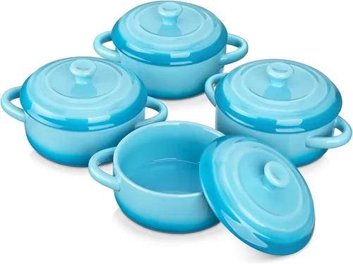 Miniatura 9 de LOVECASA Set Mini Cocotte, platos pequeños de cacerola de 12 oz con tapas, tazones de sopa con asas, ramequines de horneado individuales, aptos