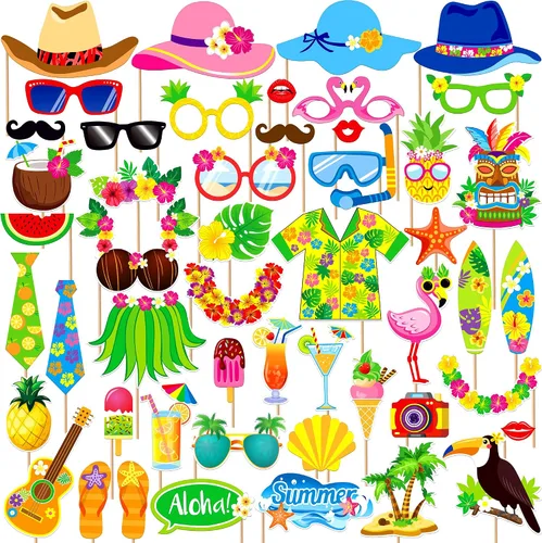 Miniatura 10 de KatchOn, Luau - Accesorios para cabina de fotos – Paquete de 21 Accesorios para cabina de fotos tropicales, decoraciones de fiesta de Luau Playa