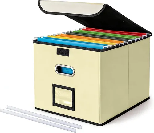 Cajón Organizador de Archivos CADONO con Tapa, Organizador de Carpetas de Archivos Plegable con Deslizador de Plástico, Caja de Carpetas de Archivos
