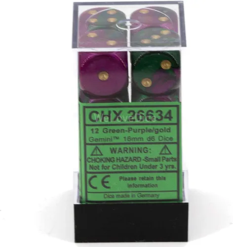 Miniatura 4 de D6 16 mm Verde & púrpura w/Oro (12)