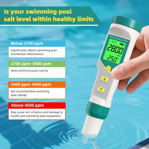 Miniatura 8 de Medidor de PH/TDS Medidor digital de agua 7 en 1 Medidor TDS y probador de salinidad PH Temp EC, Medidor de PH de alta precisión para agua con Verde