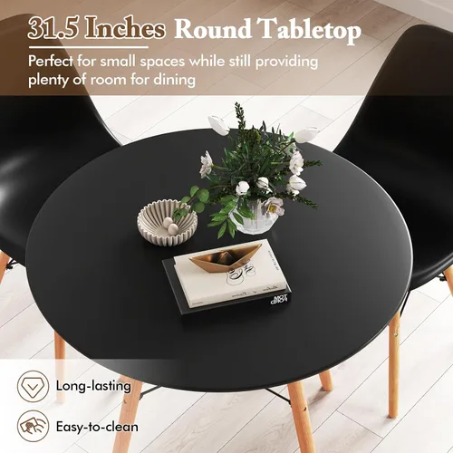 Miniatura 7 de Giantex Juego de mesa de comedor redonda para 2, mesa de cocina de 31.5 pulgadas y sillas con patas de madera maciza, asientos de plástico, marco