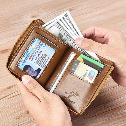 Miniatura 4 de Nucery Billeteras con cremallera para hombre, con bloqueo RFID, de gran capacidad, carteras de cuero con 15 tarjeteros de crédito, Marrón, Moda