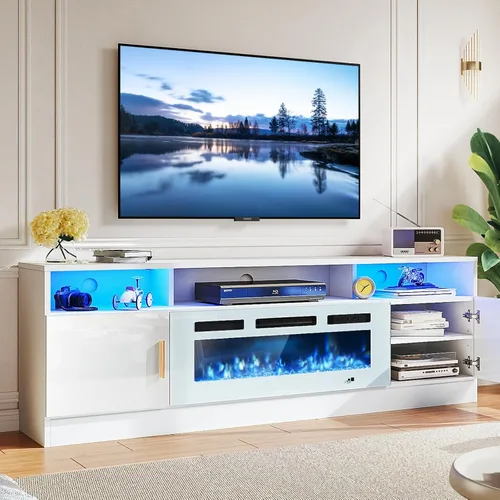Miniatura 16 de MXV - Soporte de TV con chimenea de 70 pulgadas con toma de corriente para televisores de hasta 80 pulgadas, centro de entretenimiento con chimenea