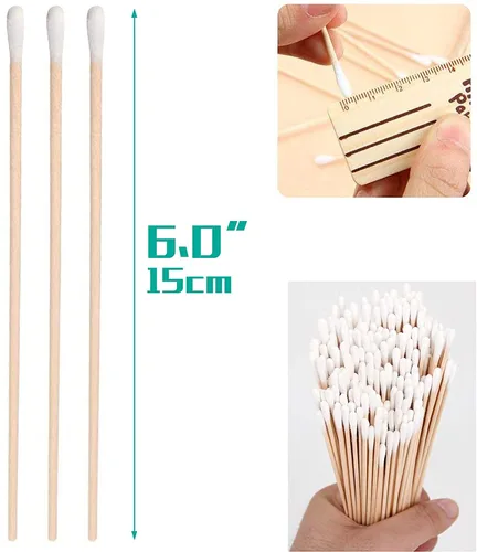 Miniatura 3 de 200 hisopos de algodón extra largos de 6 pulgadas con asas de madera, aplicadores largos de punta de algodón para limpieza de precisión