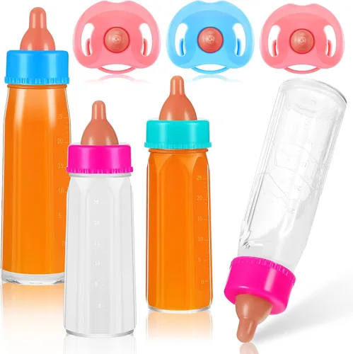 Seematn 7 Piezas Accesorios de Biberones para Muñecas Bebé Juego de Alimentación de Muñecas Biberones que Desaparecen de Leche y Jugo con Chupete de