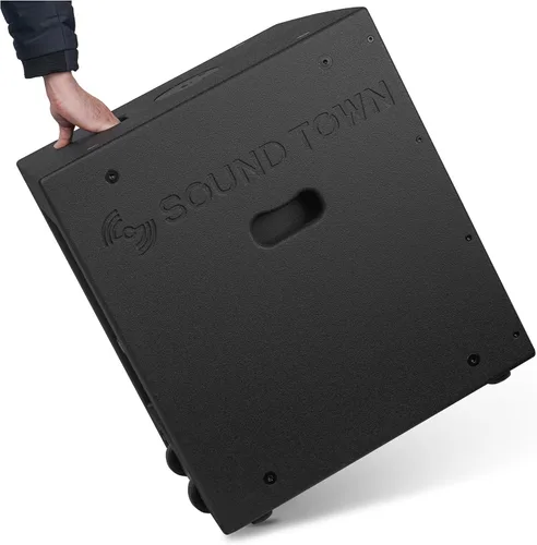 Miniatura 6 de Sound Town Paquete de 2 subwoofers PA alimentados de 15 pulgadas con salidas de altavoz, 1600 W, LPF, madera contrachapada de abedul, negro