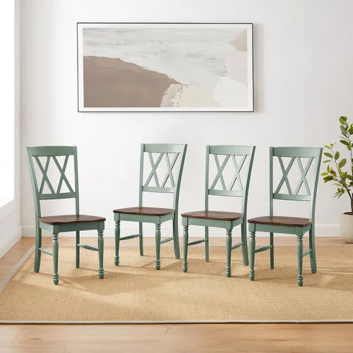 Miniatura 2 de Crosley Furniture Shelby - Juego de 4 sillas de comedor con respaldo en X de madera tradicional, sillas de cocina, color verde azulado envejecido