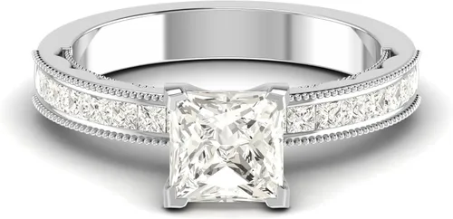 Miniatura 2 de Anillo de compromiso con halo de diamantes creados en laboratorio, con certificación IGI de 2.68 quilates, con milgrain en oro rosa amarillo blanco