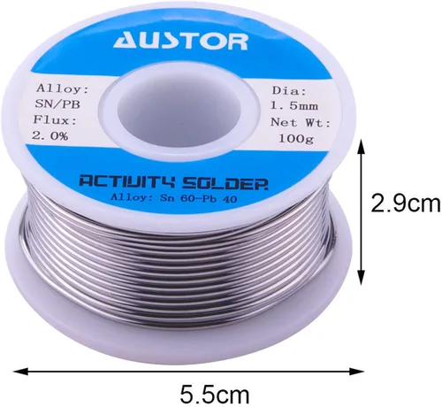 Miniatura 4 de AUSTOR Alambre de soldadura con núcleo de estaño de plomo 60-40 para soldadura eléctrica (1.5mm, 100g)