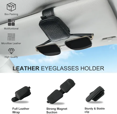 Miniatura 5 de SINGARO Soporte para gafas de sol de coche, hebilla magnética de cuero para visera de coche, clip para anteojos de sol, clip para almacenamiento