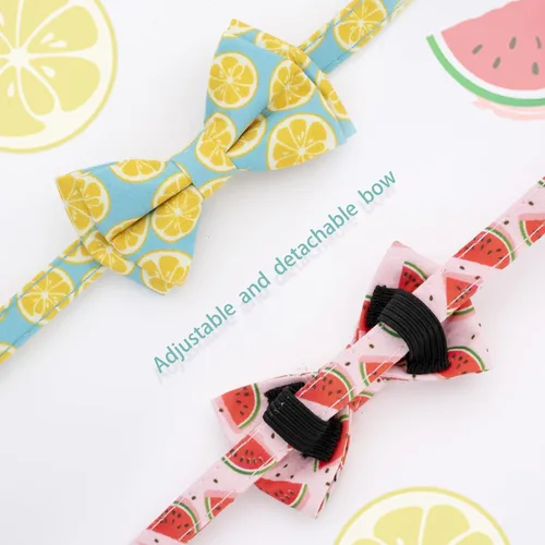 Miniatura 3 de Faygarsle Paquete de 2 collares de gato lindos con campana de moño separable para gatos machos y hembras, patrón de sandía, limón y rosa de lujo