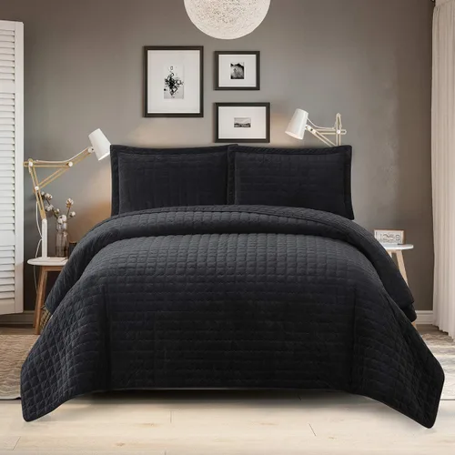 Miniatura 5 de Royal Hotel Bedding Juego de edredón de terciopelo de tamaño individual, juego de ropa de cama de lujo de felpa de gran tamaño con 1 funda de Morado