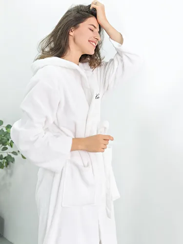 Miniatura 9 de AW BRIDAL 2Pcs Couple Terry Cloth Robes 100% Cotton Hooded Spa Robe for Women Men Wedding Anniversary Engagement Gifts