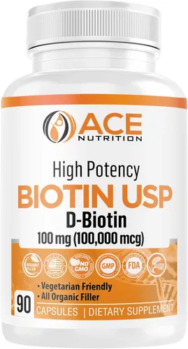 Biotina de alta potencia USP (D-Biotina 100,000mcg) - Biotina superior, harina de arroz orgánica, cápsulas vegetarianas para la salud del cabello,
