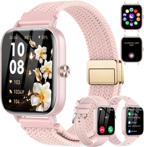 Miniatura 9 de Reloj inteligente para mujeres y hombres, reloj inteligente con pantalla táctil HD de 1.83 pulgadas con llamadas Bluetooth, hacer llamadas, Blanco