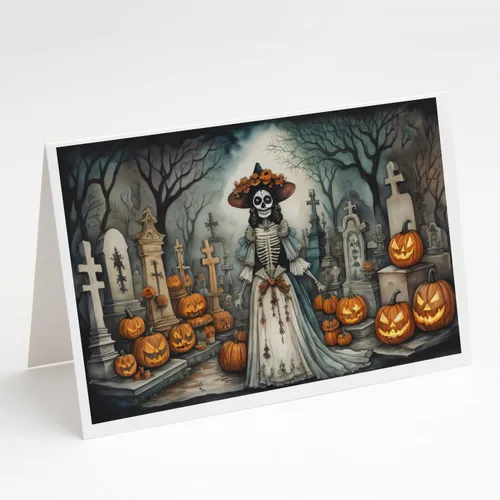 Miniatura 23 de Caroline's Treasures DAC2223GCA7P - Tarjetas de felicitación y sobres de Halloween espeluznantes de gato negro, paquete de 8 tarjetas en blanco