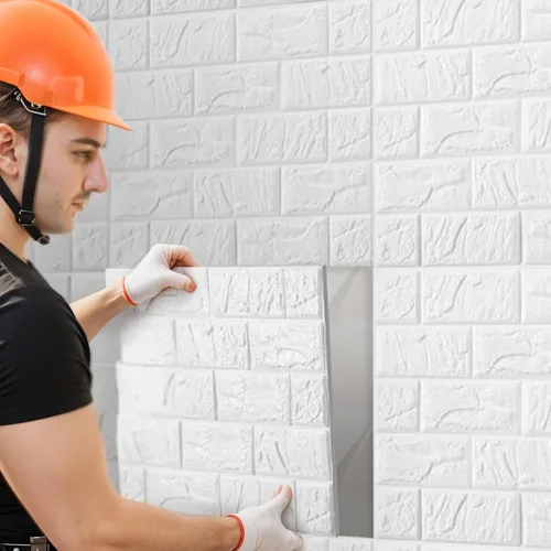 Miniatura 5 de 30 piezas de paneles de pared 3D para despegar y pegar, papel pintado de ladrillo blanco autoadhesivo impermeable, paneles de pared de ladrillo