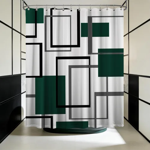 Miniatura 42 de Cortina de Ducha en Blanco y Negro Geométrica Cortinas de Ducha para Decoración de Baños de Hombres Juego de Cortina de Baño en Negro Blanco y Gris