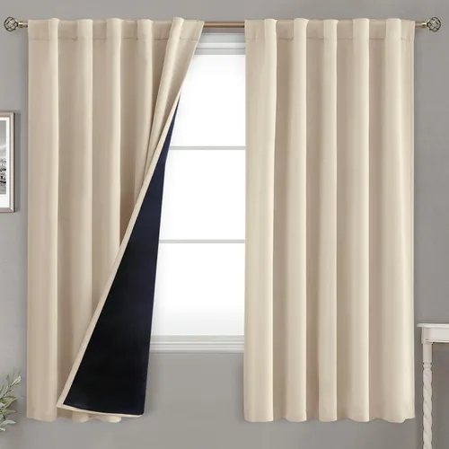 Miniatura 134 de BGment Cortinas 100% opacas beige de 63 pulgadas de largo con forro aislante térmico, bolsillo para varilla y lengüeta trasera de doble capa