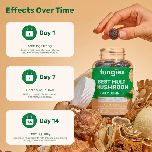 Miniatura 4 de Fungies Gomitas de Hongos Múltiples para Hombres y Mujeres - Suplemento de Hongos Incluye Melena de León, Cordyceps, Reishi, Chaga, Shiitake