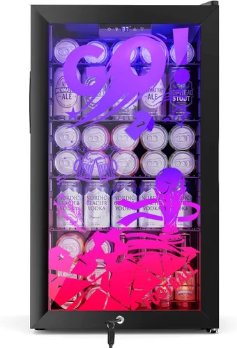Miniatura 29 de Refrigerador de bebidas para 128 latas, 3.2 pies cúbicos con puerta de vidrio para bebidas, cerveza, soda, vino, pequeño refrigerador de cerveza
