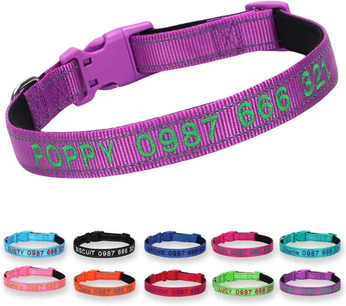 Collar reflectante personalizado para perro, nombre bordado personalizado y número de teléfono, acolchado de neopreno suave y nailon transpirable,