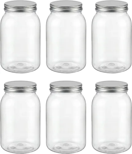 Miniatura 8 de novelinks Tarros de plástico transparente de 32 onzas con tapas, paquete de 6 tarros grandes de plástico con tapas de 32 onzas, recipientes Negro