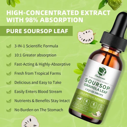 Miniatura 4 de Extracto de hojas de guanábana pura Lukaree, gotas líquidas de amargos de graviola concentradas 10X para inmunidad, digestión y energía, extraídas