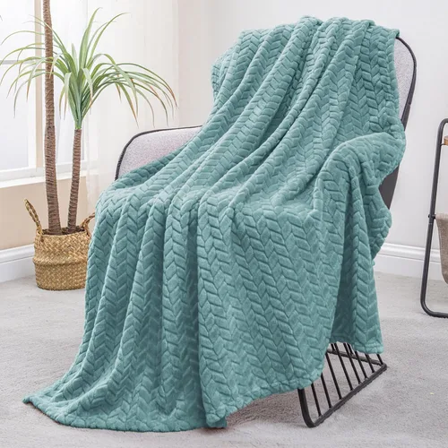 Miniatura 40 de Exclusivo Mezcla - Manta de forro polar tamaño individual para cama, 90x66 pulgadas, mantas suaves y acogedoras de franela jacquard, ligeras y Verde