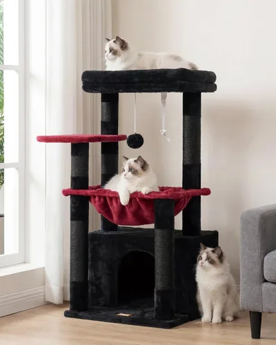Miniatura 10 de Heybly - Árbol para gatos, torre con cuna grande y suave, condominio para gatos con espaciosa cueva para gatos con espacio oculto, postes de rascado