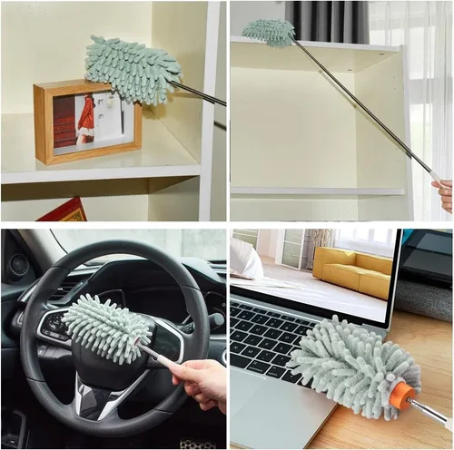 Miniatura 9 de Plumero de microfibra retráctil verde para limpiar plumero de mano extensible lavable plumero herramienta de limpieza para limpieza de oficina