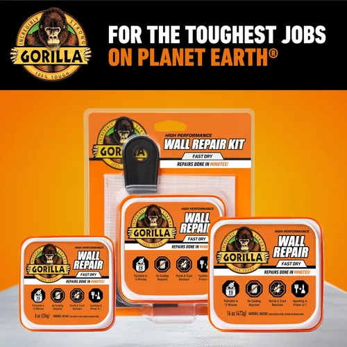 Miniatura 8 de Gorilla - Kit de reparación de pared con revestimiento, resistente, resanador + imprimación en color blanco
