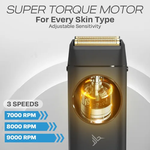 Miniatura 7 de Afeitadora eléctrica HUMMINGBIRD MK17 DualPro con recortador de barba para hombres – Láminas de titanio dorado, afeitado turbo y control de torque