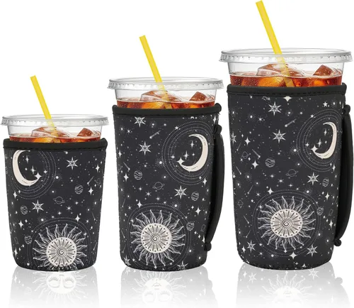 Miniatura 15 de KJQJLY Paquete de 3 fundas reutilizables para café helado con asa, de neopreno, aisladas, para bebidas calientes y frías, se adapta a tazas de 16 a