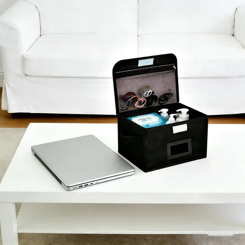 Miniatura 5 de Caja de almacenamiento pequeña, cesta de almacenamiento con tapa, caja plegable de tela de lino de algodón, contenedor organizador con cremallera