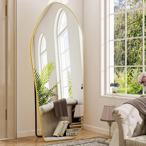 Miniatura 6 de BEAUTYPEAK Espejo Irregular de Cuerpo Entero - 67x24 Pulgadas Espejos Modernos con Marco Dorado, Espejo de Pared de Tocador de Forma Única para Sala