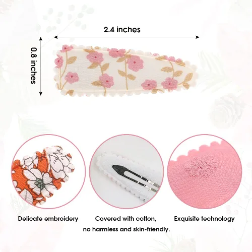 Miniatura 2 de 20 pinzas para el cabello con estampado floral para bebés y niñas, pasadores antideslizantes de algodón a presión, accesorios para el cabello finos