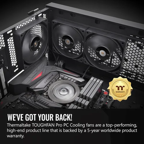 Miniatura 6 de Thermaltake ToughFan 12 Blanco de alta presión estática 2000 PWM, hub de motor reforzado con metal, rodamiento hidráulico Gen 2 de 120 mm/ventilador