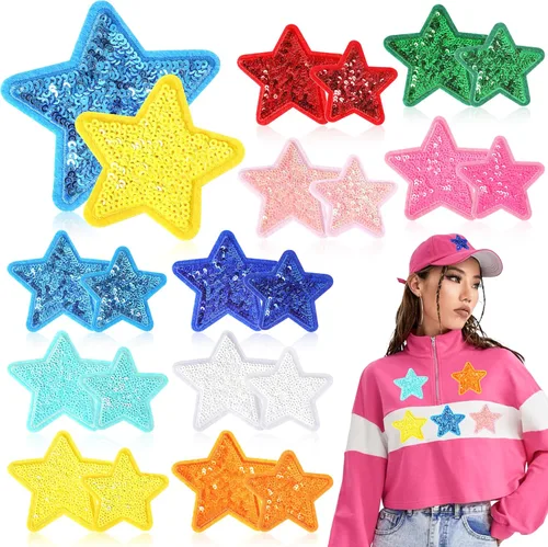 Parches de estrellas de lentejuelas para sombreros de camionero: KINGSOW 20 piezas de parche brillante para planchar para ropa, chaquetas, mochilas,