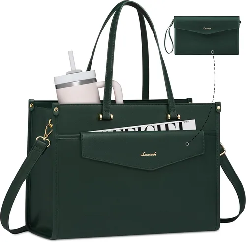 Miniatura 12 de LOVEVOOK Bolsa de mano para laptop para mujer, bolsa de trabajo profesional 2 en 1 de 15.6 pulgadas, maletín de negocios con bolso de mano, bolso
