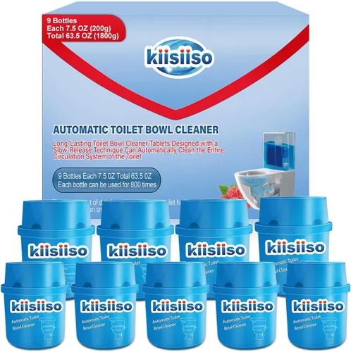 KIISIISO Limpiadores de Tazas de Inodoro - 9 Botellas, Pastillas Limpiadoras de Taza de Inodoro Azules en Botellas con Tecnología de Liberación