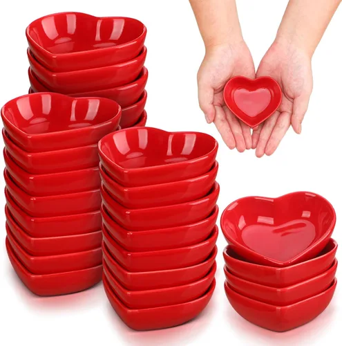 Miniatura 7 de Dandat 24 platos de salsa de soja en forma de corazón, mini cuencos de cerámica pequeños platillos pequeños, lindos platos multiusos